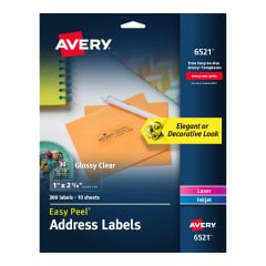 Glossy Clear Easy Peel Address Labels, 1" x 2-5/8", Pack of 300