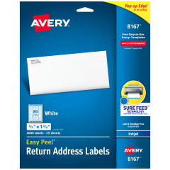 Avery Easy Peel Return Address Labels for Inkjet Printers 8167, 1/2" x 1-3/4", Pack of 2,000