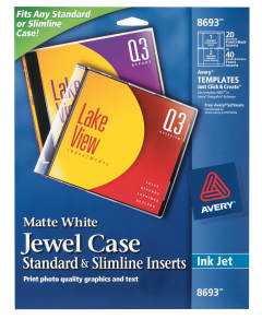 Avery Matte White Jewel Case Standard & Slimline Inserts for Inkjet Printers 8693