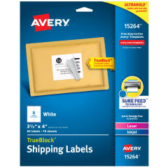 Avery Shipping Labels with TrueBlock Technology 15264, 3-1/3" x 4", Pack of 60