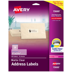 Avery Clear Easy Peel Address Labels for Laser Printers 15660, 1" x 2-5/8", Pack of 300
