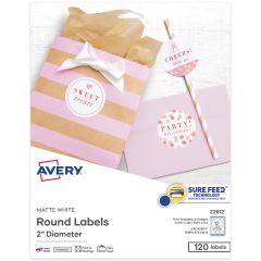 Avery Round Labels, 2" Diameter, Sure Feed Technology, Print-to-the-Edge, Easy Peel, Laser/Inkjet, Permanent, 120 Blank Circle Labels Total (22612)