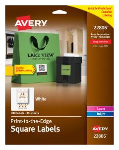 Avery Easy Peel Print-to-the-Edge White Square Labels 22806, 2" x 2", Pack of 300