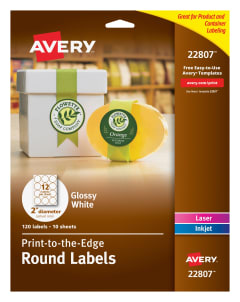 Avery Easy Peel Print-to-the-Edge Glossy Round Label, True Print, 22807, 2" Diameter, Pack of 120