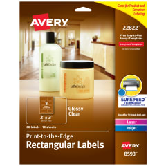 Avery Easy Peel Print-to-the-Edge Glossy Clear Rectangle Labels 22822, 2" x 3", Pack of 80