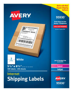 Avery Internet Shipping Labels 95930, 5-1/2" x 8-1/2", Box of 500