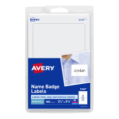 Avery White Print or Write Name Badge Labels 5147, 2-11/32" x 3-3/8", Pack of 100