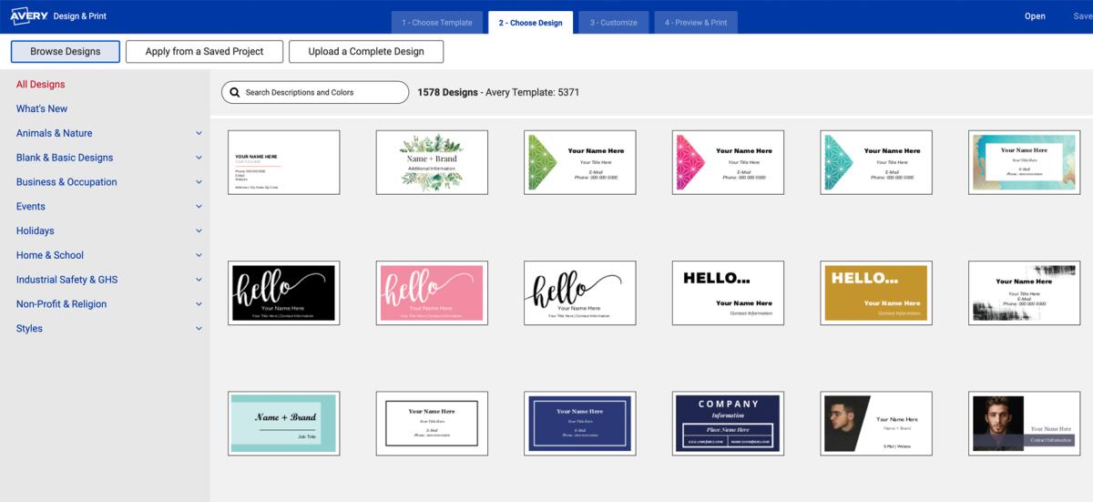 Screenshot image editor in Avery Design & Print Online tool