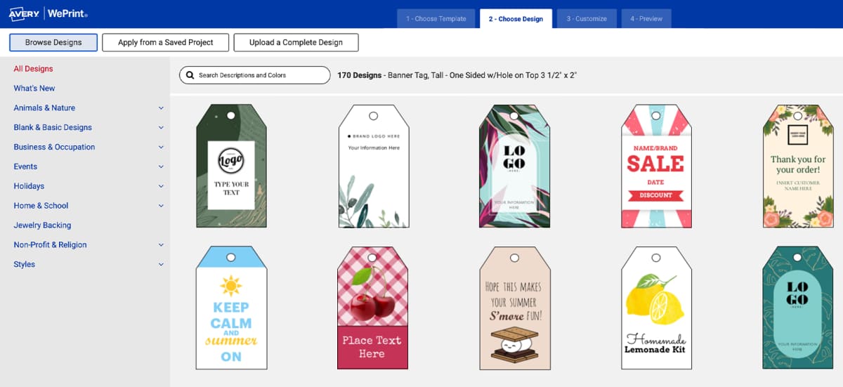 Screenshot of the image editor in the Avery Design & Print Online tool