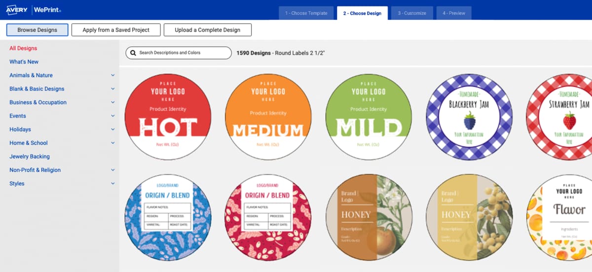 Screenshot of the image editor in the Avery Design & Print Online tool