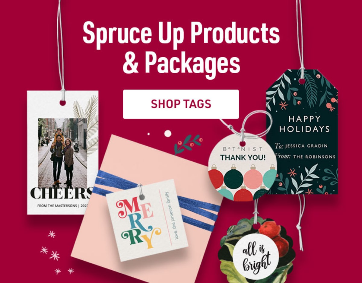Spruce Up Products & Packages - Add a festive touch to gifts & retail items with custom tags.