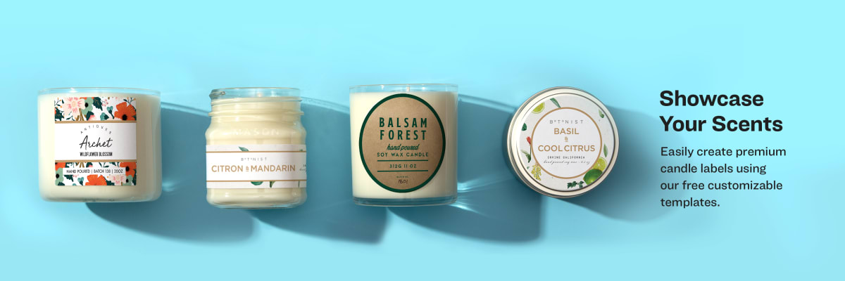 Showcase Your Scents - Easily create premium candle labels using our free customizable templates.