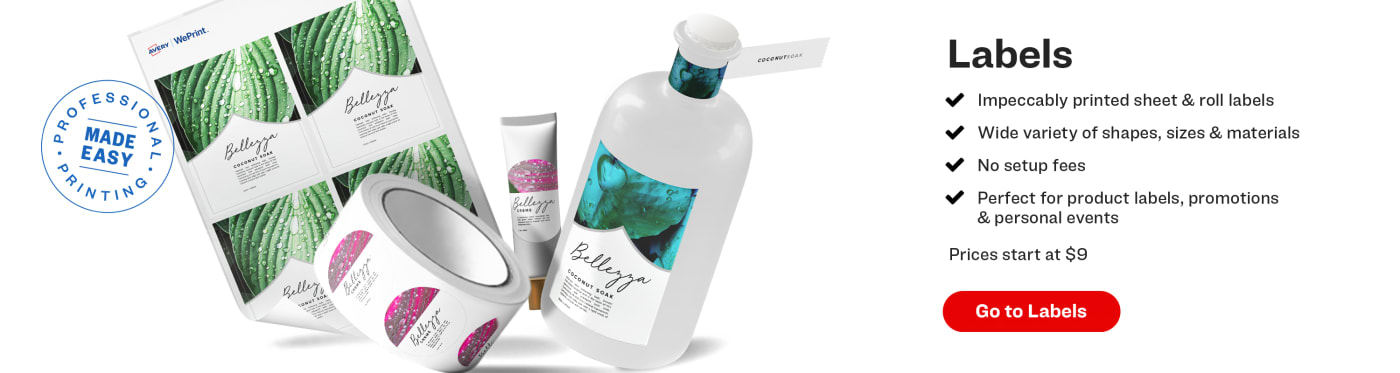 Impeccably printed sheet & roll labels in a wide variety of shapes, sizes & materials. No setup fees. Perfect for product labels, promotions & personal events. Prices starting at $7. Avery WePrint