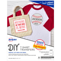 Avery® Dark Fabric Transfers, 3 x 3 Pre Die-Cut Iron-On Square Transfers,  3 Sheets, 18 Total (02231)