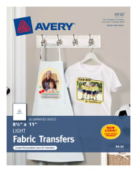 Avery® Dark Fabric Transfers, 3 x 3 Pre Die-Cut Iron-On Square Transfers,  3 Sheets, 18 Total (02231)