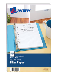 Avery Mini Binder Filler Paper, College Ruled, 5-1/2 x 8-1/2 100 Sheets  (17942)