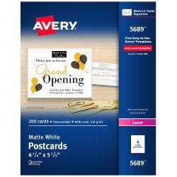 Avery(R) Postcards, 4-1/4 x 5-1/2, Ivory, 100 Blank Postcards for Laser  and Inkjet Printers (5919)