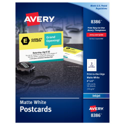 Avery Postcards Matte Two Sided Printing 4 X 6 100 Cards 8386