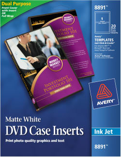 Avery Matte White DVD Case Inserts 20 Inserts 8891 Avery