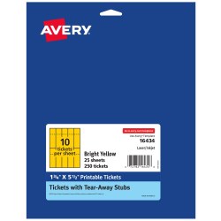 Avery® Printable Tickets with Stubs, Bright Yellow, 1-3/4