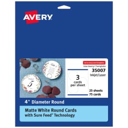 Avery® Round Cards with Sure Feed® Technology, 4" Diameter, Matte White, 75  Round Cards Total, Print-to-the-Edge, Laser/Inkjet Printable Cards (35007)  | Avery.com