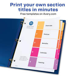 Avery® Ready Index® 5 Tab Binder Dividers, Customizable Table of Contents,  Multicolor Tabs, 3 Sets (11070)