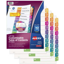 Avery Customizable Table Of Contents Dividers Ready Index Printable Section Titles Preprinted 1 10 Multicolor Tabs 3 Sets 11072