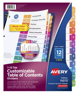 Avery Customizable Table Of Contents Dividers Ready Index Printable Section Titles Preprinted 1 12 Multicolor Tabs 3 Sets 11073