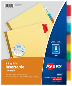Avery Big Tab Insertable Dividers Buff Paper 8 Tab Set Multicolor 11111