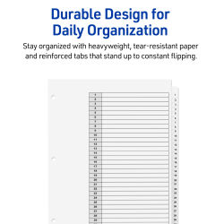 Avery® Ready Index® 31 Tab Binder Dividers, Customizable Table of Contents,  Classic White Tabs, 1 Set (11128)