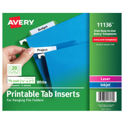 Avery Insertable Tabs Handwritable Inserts, 20 Tabs (82000