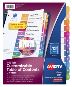 Avery Big Tab Insertable Dividers 8 Tab Set Multicolor