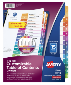 Avery® Ready Index® 12 Tab Binder Dividers, Multicolor Tabs ...