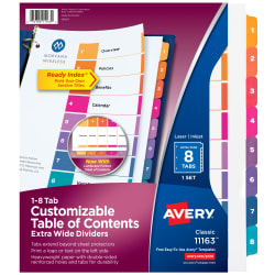 Avery Ready Index 8 Tab Extra Wide Binder Dividers Multicolor Tabs 1 Set 11163 Avery Com