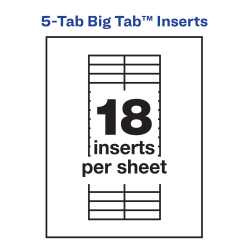 Avery® Big Tab™ Insertable Divider Insert Sheet Refills, 5-Tab, 3 Sheets,  54 Inserts (11227)