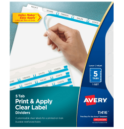 Avery Print Apply Clear Label Dividers Index Maker Easy Apply Printable Label Strip 5 White Tabs 11416