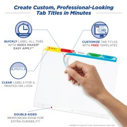 Avery Print Apply Clear Label Dividers Index Maker Easy Apply Printable Label Strip 5 Multicolor Tabs 5 Sets 11418