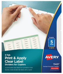 Avery Print Apply Clear Label Dividers Index Maker Easy Peel Printable Labels For Copiers 5 White Tabs 5 Sets 11421