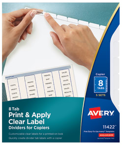 Avery Print Apply Clear Label Dividers Index Maker Easy Peel Printable Labels For Copiers 8 White Tabs 5 Sets 11422