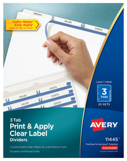 Avery Print Apply Clear Label Dividers Index Maker Easy Apply Printable Label Strip 3 White Tabs 25 Sets 11445