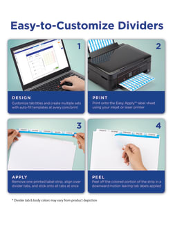 Avery Print Apply Clear Label Dividers Index Maker Easy Apply Printable Label Strip 5 White Tabs 25 Sets 11446