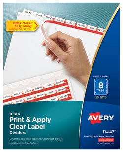 Avery Print Apply Clear Label Dividers Index Maker Easy Apply Printable Label Strip 8 White Tabs 25 Sets 11447