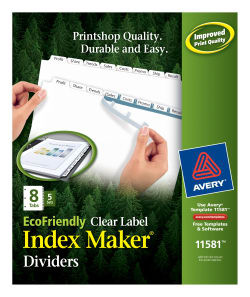 Avery Print Apply Clear Label Ecofriendly Dividers Index Maker Easy Apply Printable Label Strip 8 White Tabs 5 Sets 11581