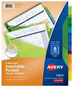 Avery Big Tab Insertable Dividers 8 Tab Set Multicolor 11192 Avery Com