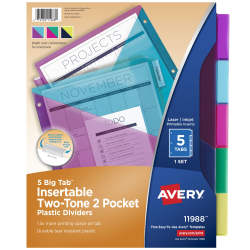 Avery Big Tab Insertable Plastic Dividers Two Pockets Multicolor 11982 Avery Com