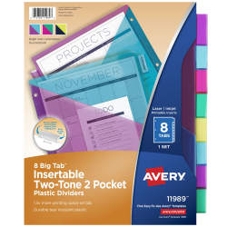 Avery® Big Tab™ Insertable Plastic Dividers, Two-Tone, Two Pockets, 8-Tab  Set (11989)