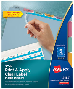Avery Print Apply Plastic Dividers 5 Sets Multicolor 12452