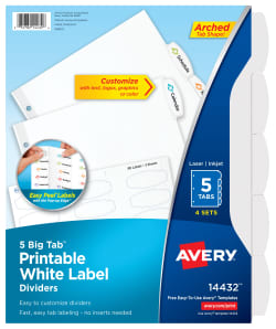 Avery® Big Tab™ Label Dividers, Easy Peel® Labels, 5 Tabs, 4 Sets (14432)