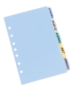 5-Tab Plastic Mini Binder Dividers 1 Set Write & Erase Multicolor Tabs 