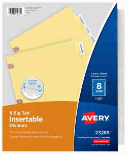 Avery Big Tab Insertable Dividers Buff Paper Clear Tabs 8 Tab Set 23285